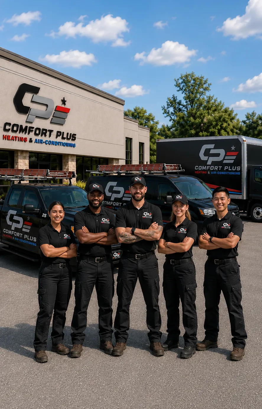 Comfort Plus HVAC team standing in front of the Southern California office